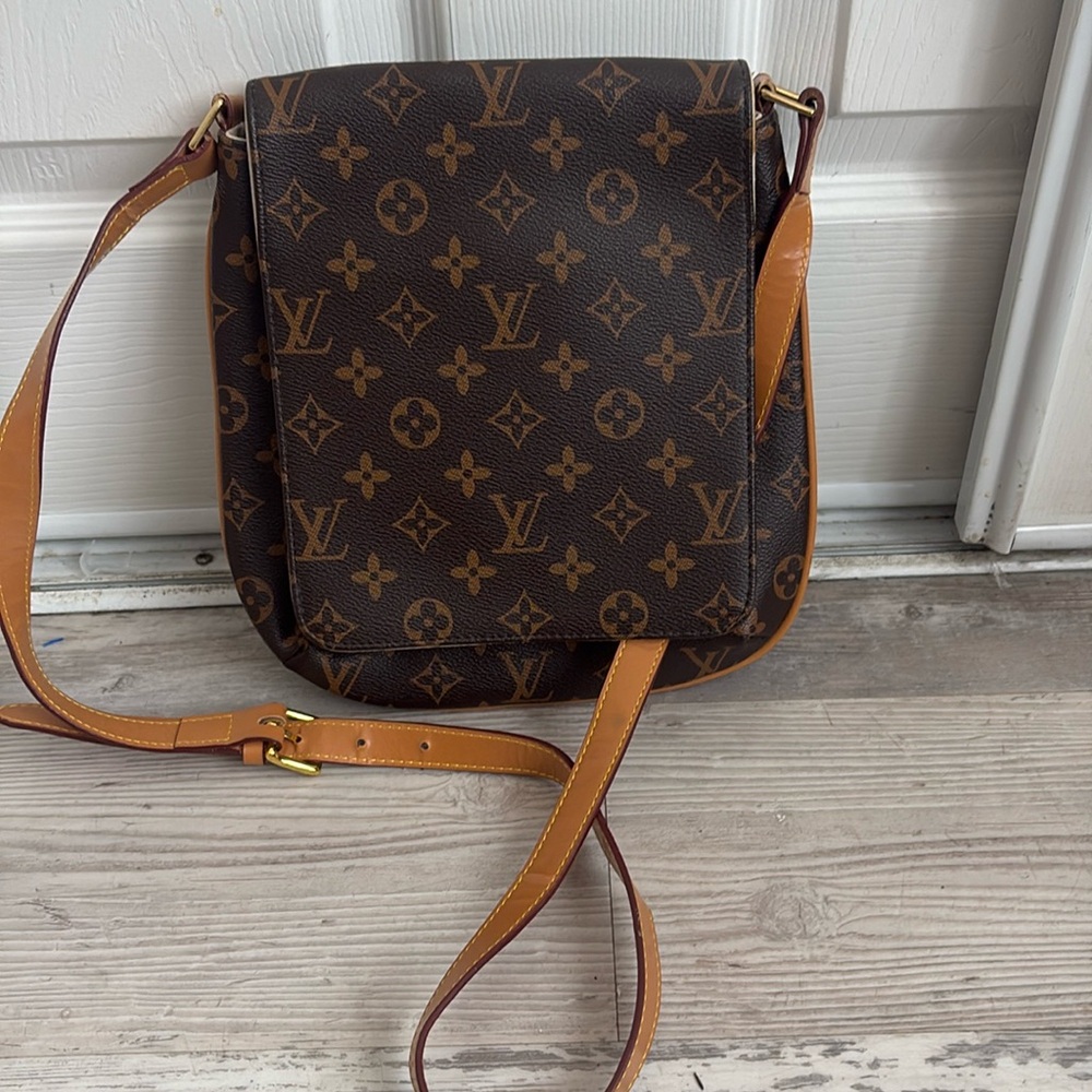 Monogram Crossbody Shoulder Bag in Brown and Tan